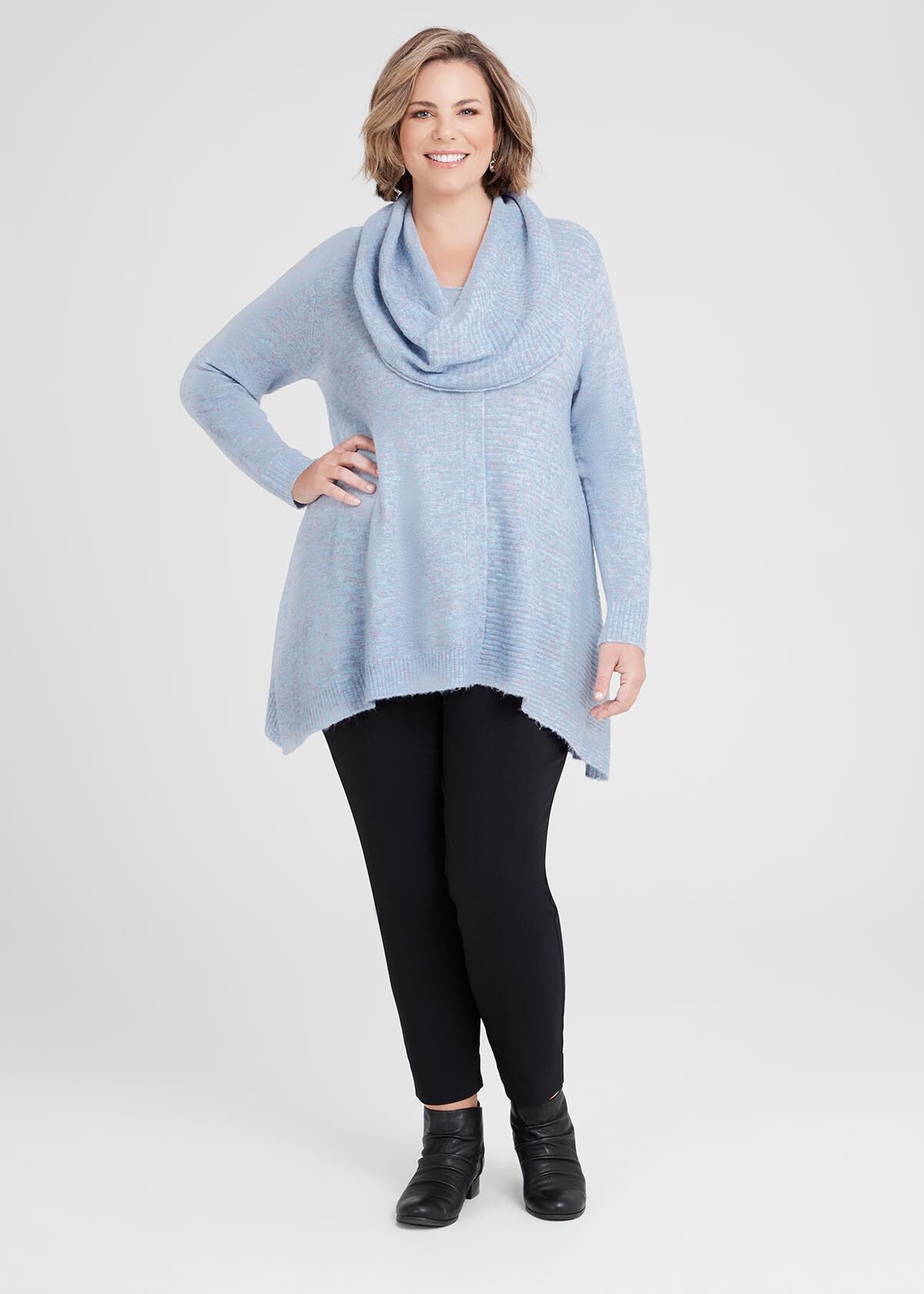 Shop Plus Size Half Rib Cowl Neck Jumper in Blue Taking Shape AU