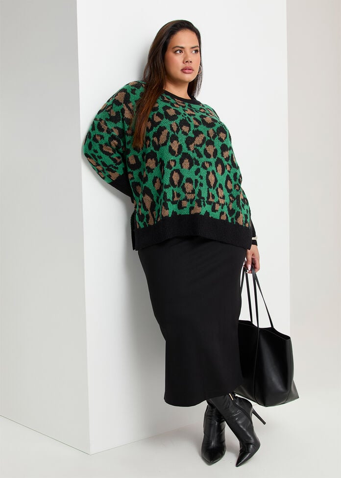 Leopard Batwing Wool Mix Jumper, , hi-res