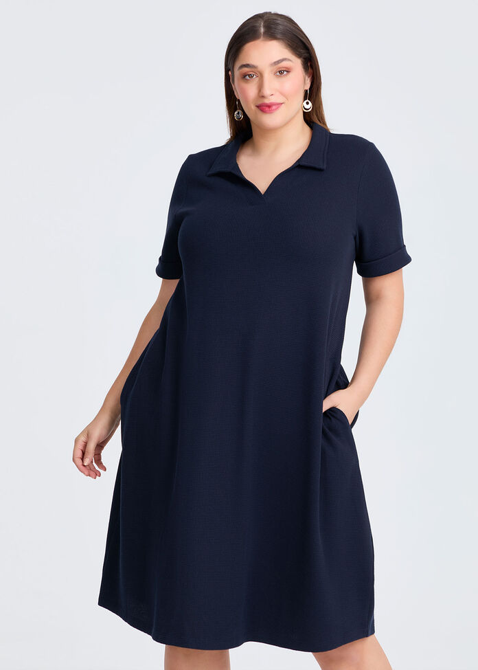 Waffle Collared Dress, , hi-res
