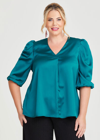 Plus Size Satin Ruched Sleeve Top