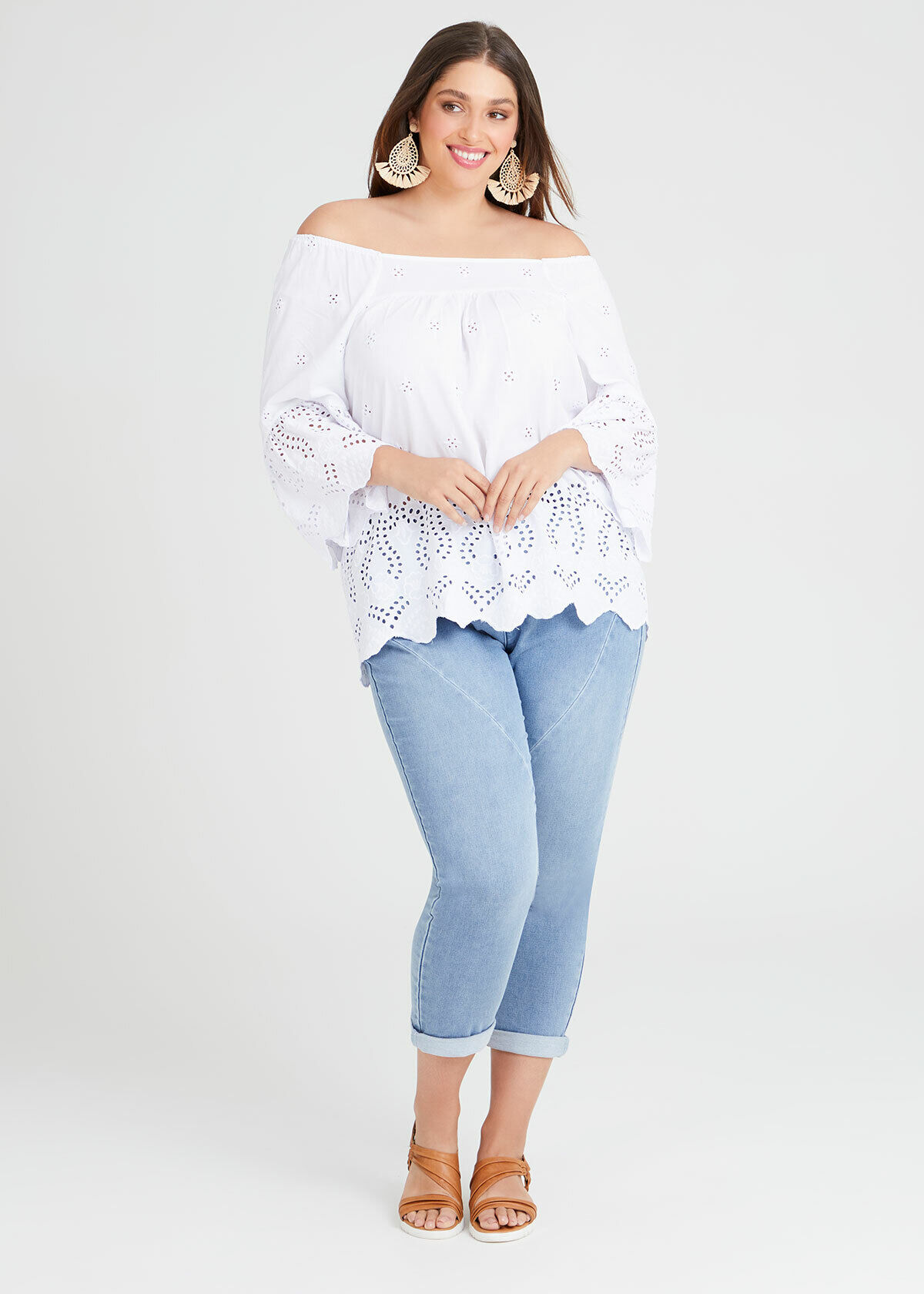 Shop Plus Size Natural Broderie Boho Top in White Taking Shape AU