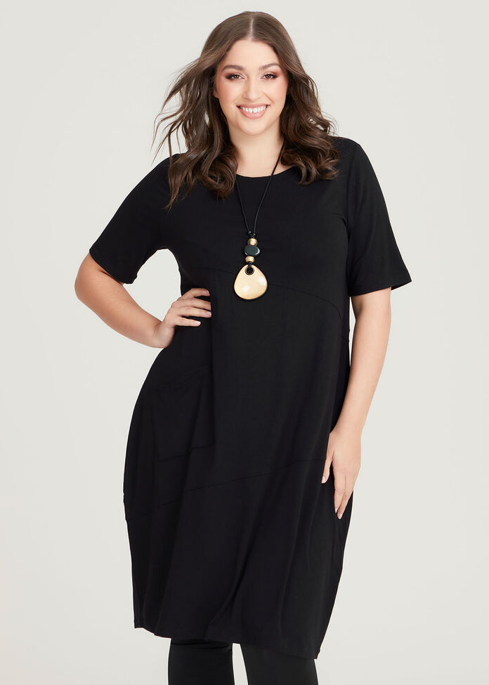 Shop Plus Size Natural Asymmetrical Panel Dress in Black | Taking Shape AU