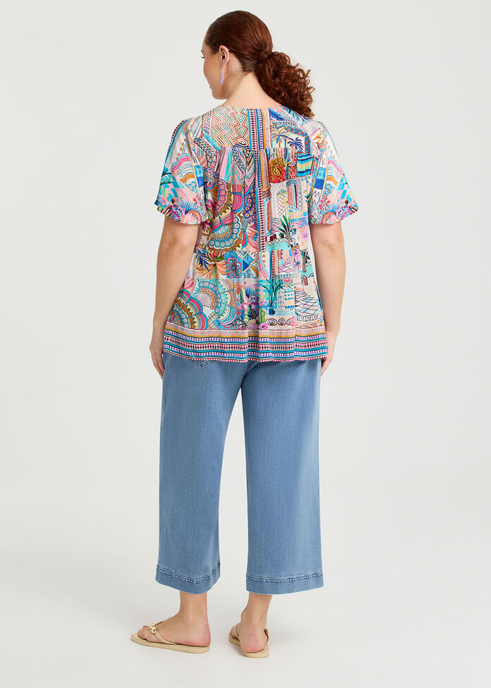 Natural Sunset Holiday Top, PRINT, hi-res