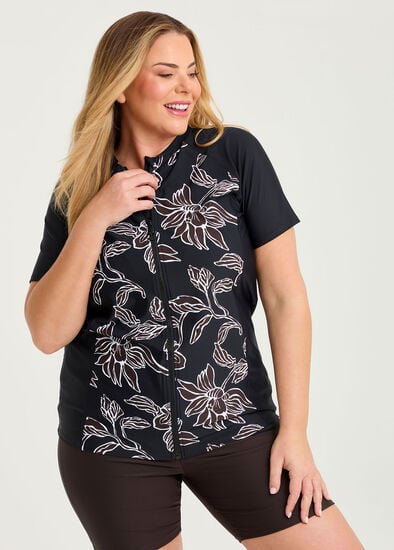 Plus Size Tropic Noir Zip Rash Vest