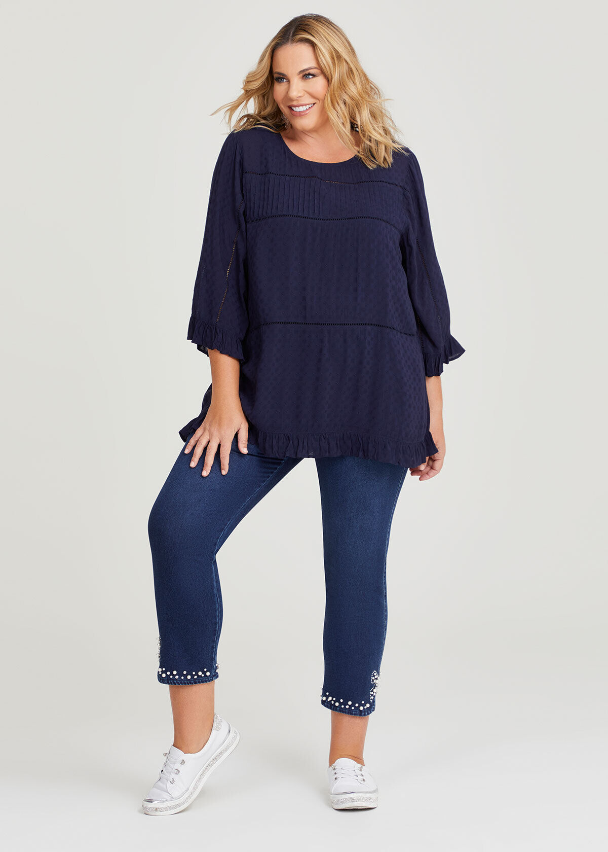 Plus size jeans with pearls sales