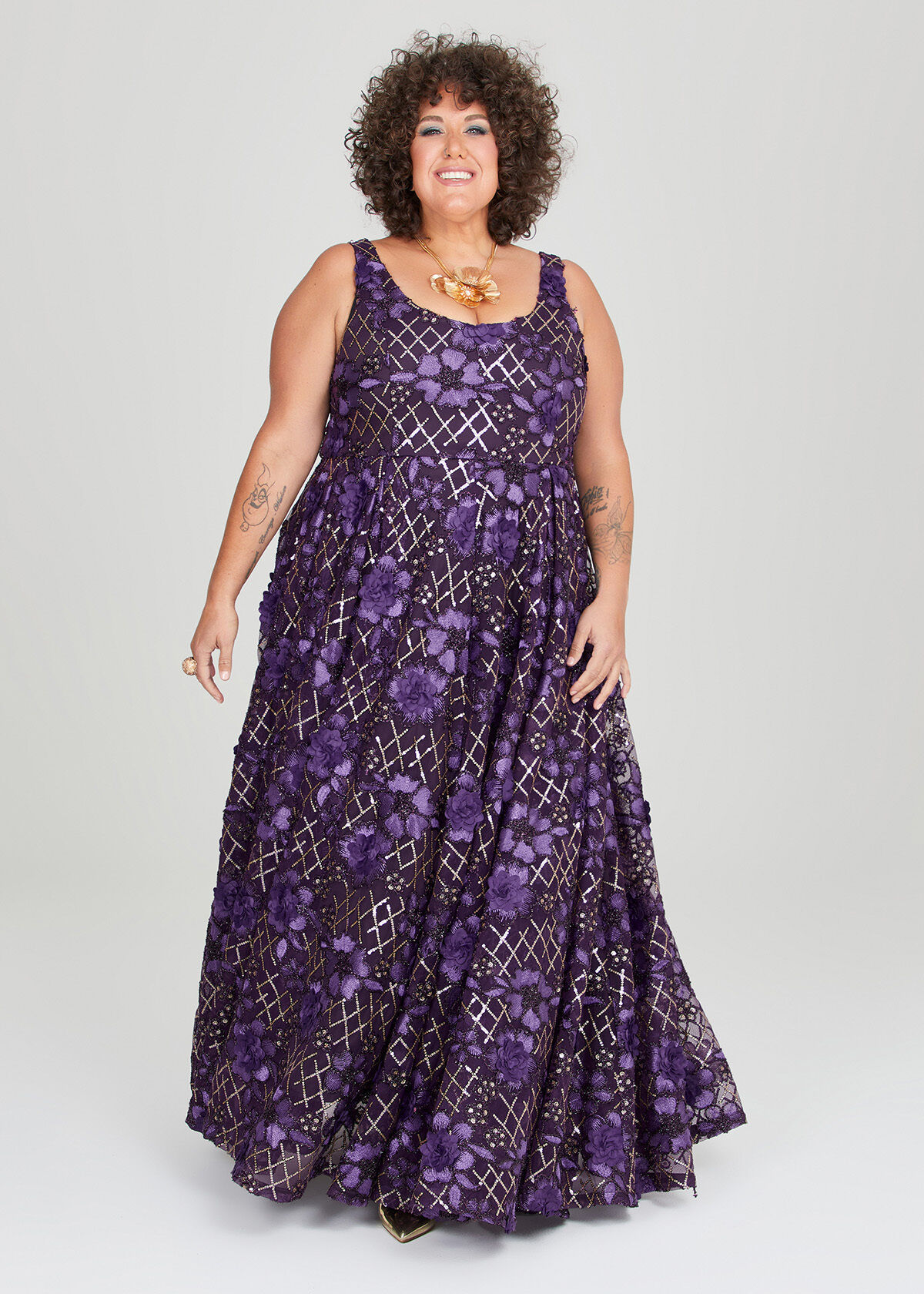 Shop Plus Size Candlelight Sequin Flower Gown in Purple Taking