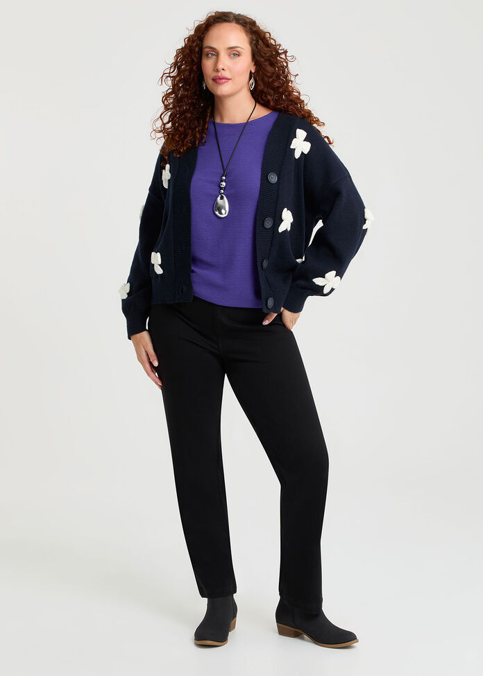 Textured Rib Crew Neck Top, , hi-res