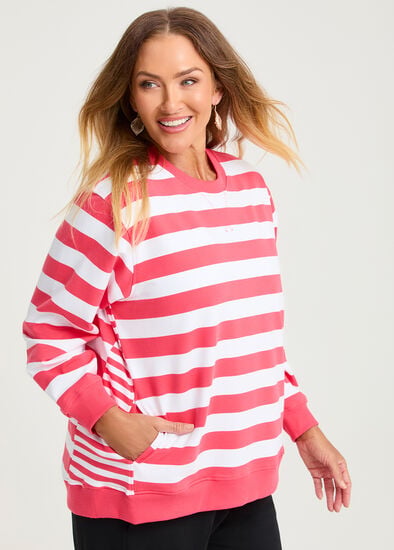 Plus Size Cotton Mixed Stripe Sweatshirt