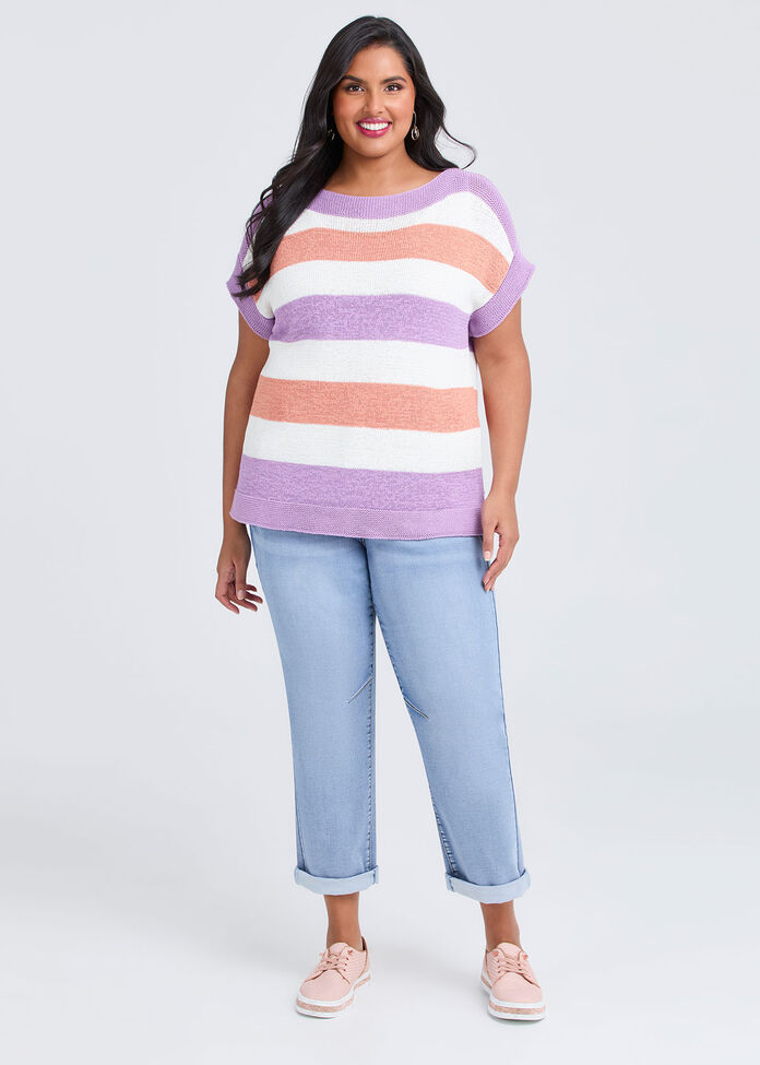 Cotton Blend Pastel Knit Top, , hi-res