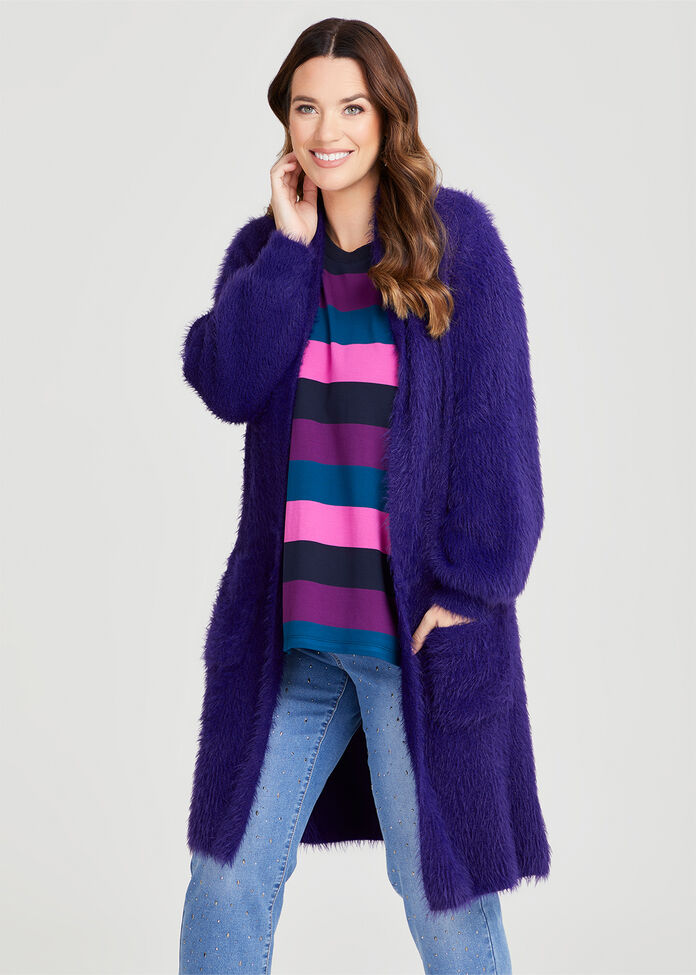 Shop Plus Size Fluffy Knit Cosy Cardigan, Purple Taking Shape AU