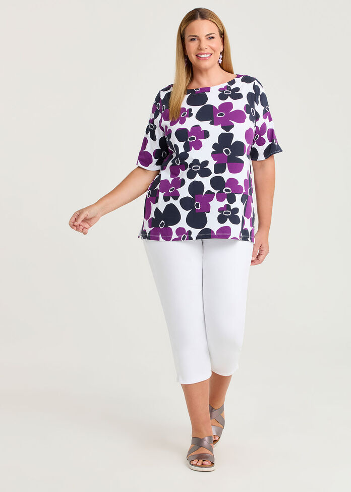 Cotton Abstract Flower T-shirt, PRINT, hi-res