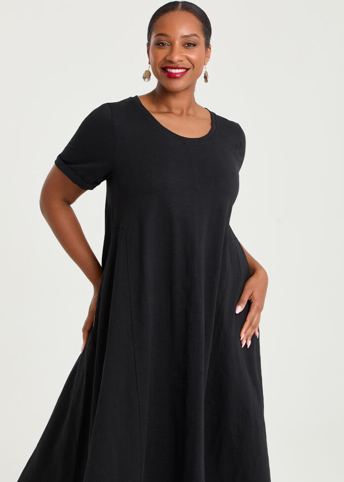 Cotton Seam Detail Swing Dress, , hi-res