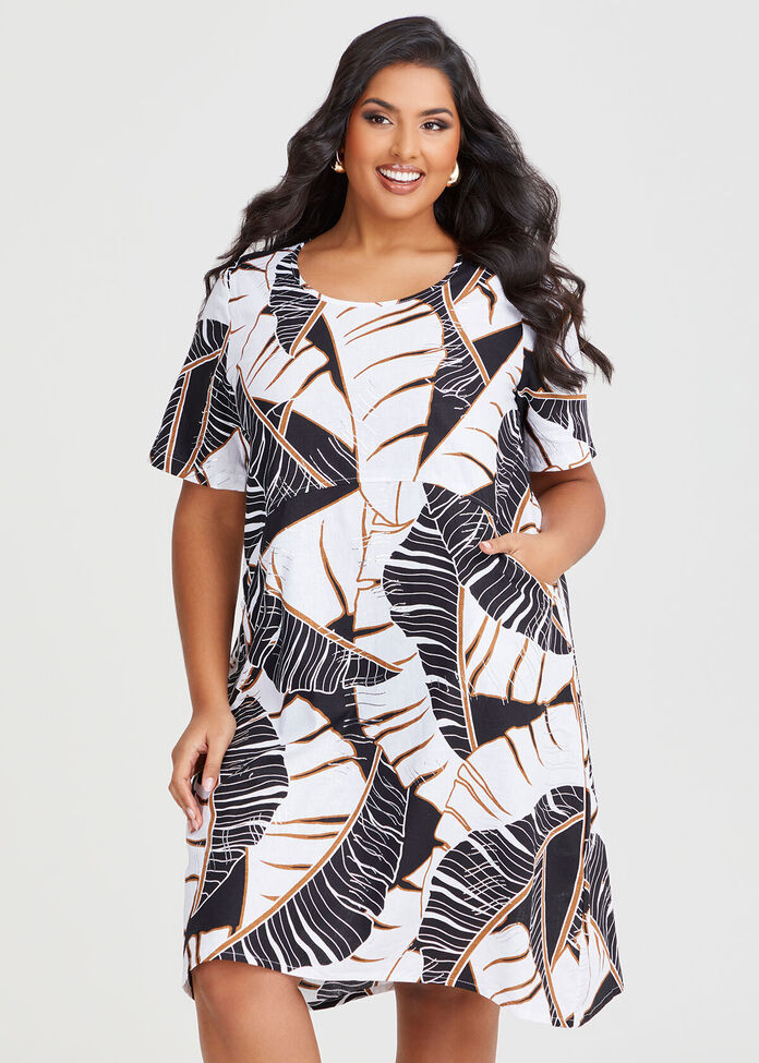 Palm Linen Bamboo Tulip Dress, , hi-res
