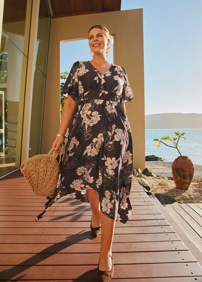 Plus Size Stencil Floral Midi Event Dress