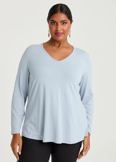 Plus Size Natural Everyday V-neck Long Sleeve Top
