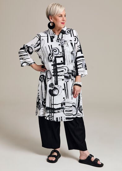 Plus Size Spot Linen Bamboo Longline Shirt