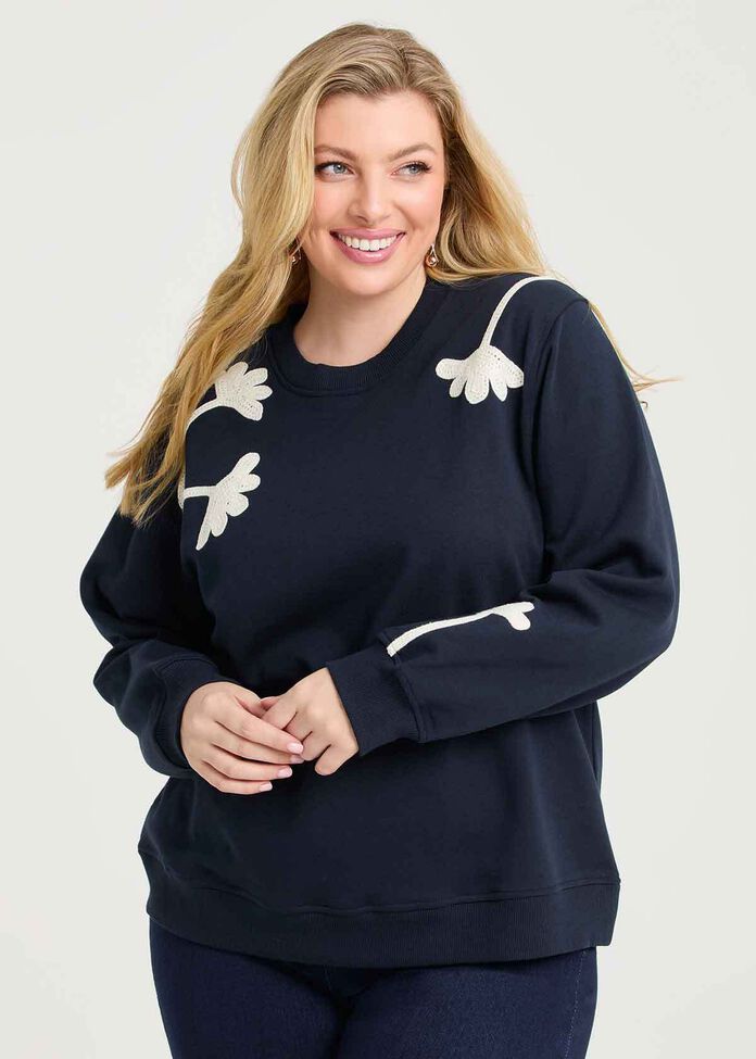 Cotton Blend Embroidery Sweatshirt, , hi-res