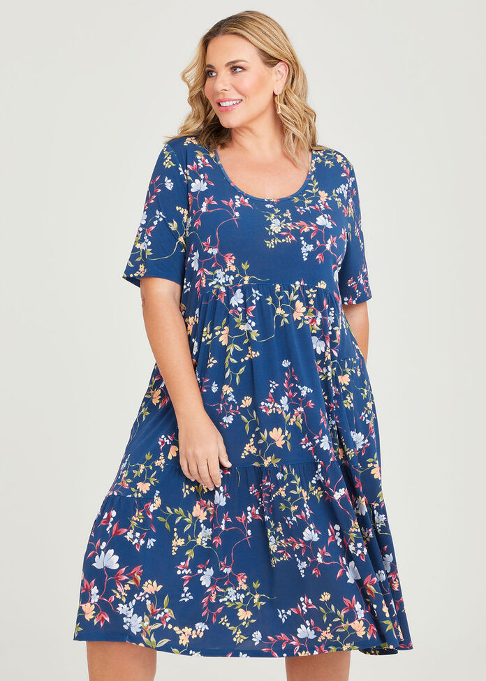 Shop Plus Size Fleur Print Tier Dress in Blue | Taking Shape AU