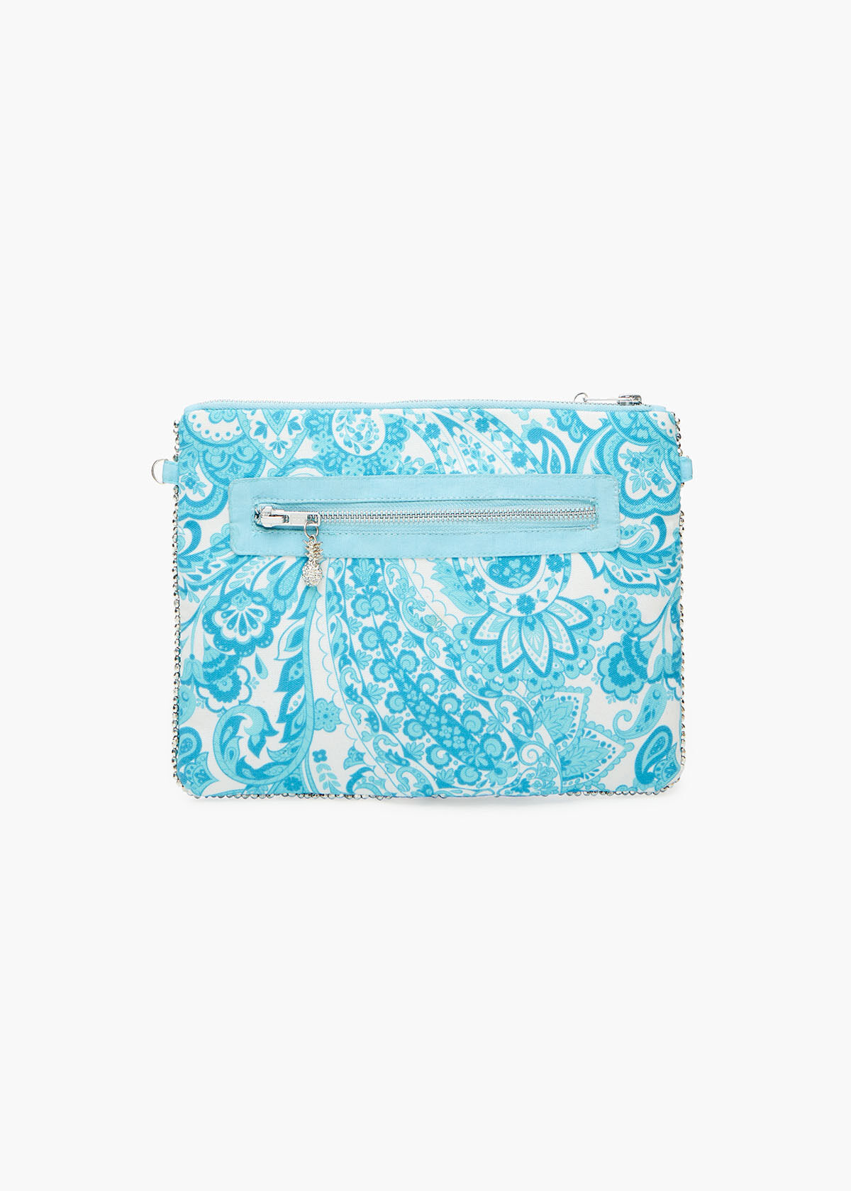 Aqua Paisley Tassel Clutch Bag