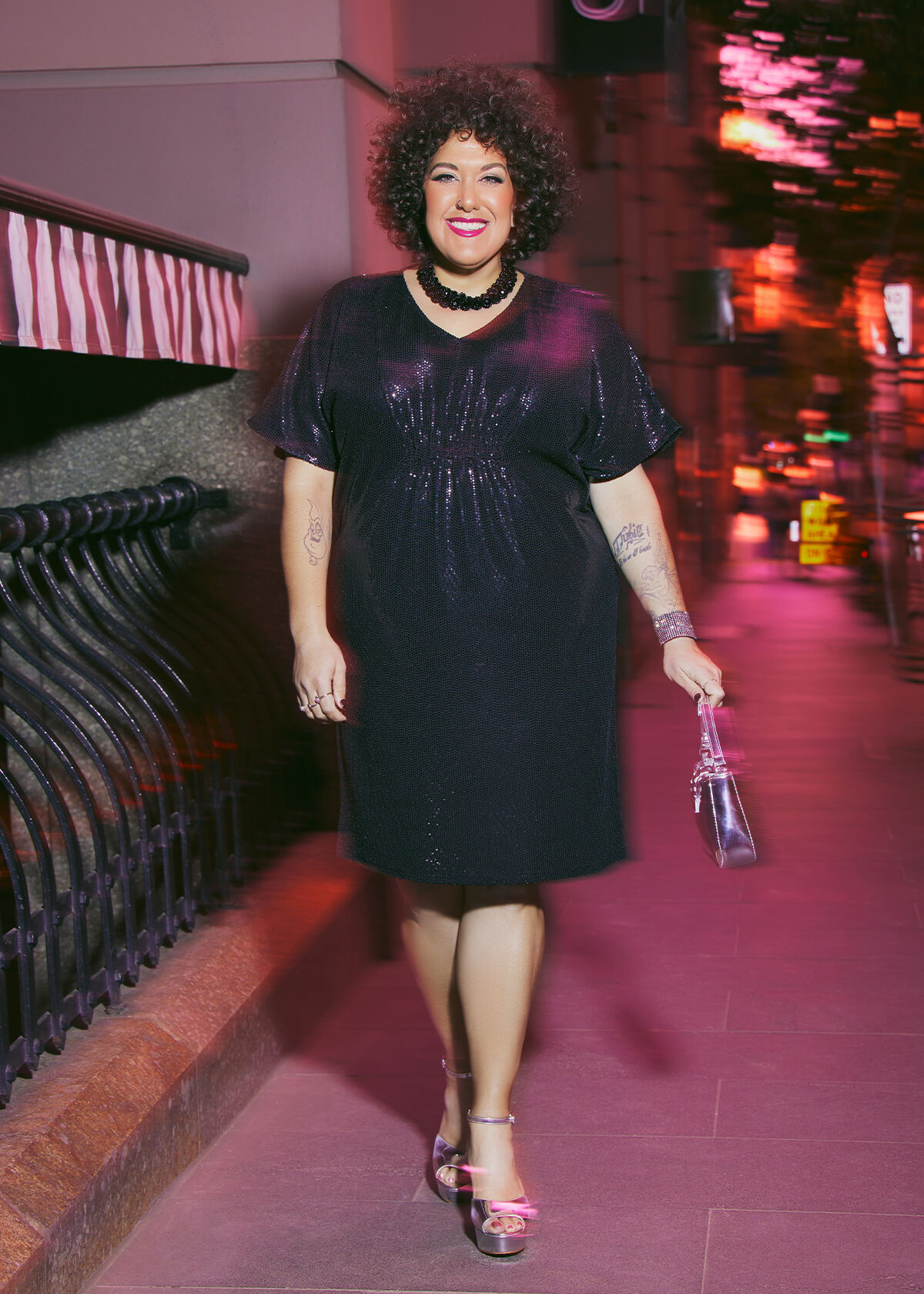 Stretch Metallic V neck Dress