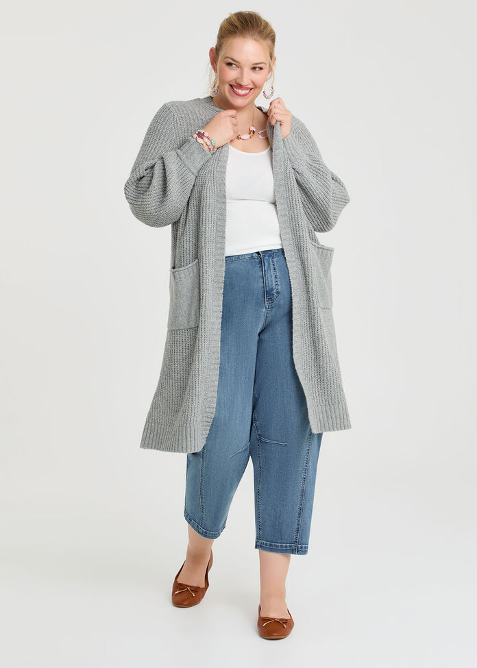 Longline Pocket Rib Cardigan, GREY MARLE, hi-res