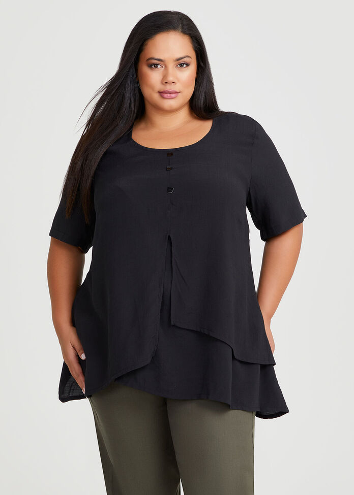 Crinkle Button Short Sleeve Top, , hi-res