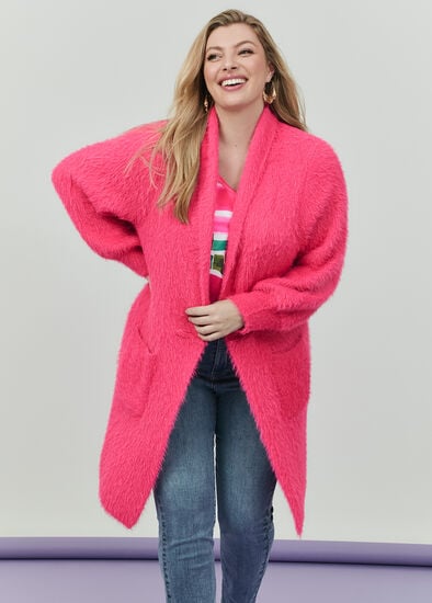 Plus Size Fluffy Knit Cosy Cardigan