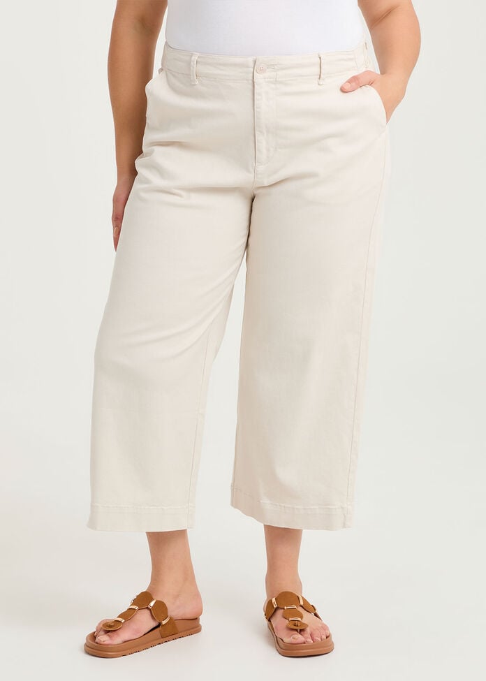 Cotton Wide Leg Chino Crop Pant, , hi-res
