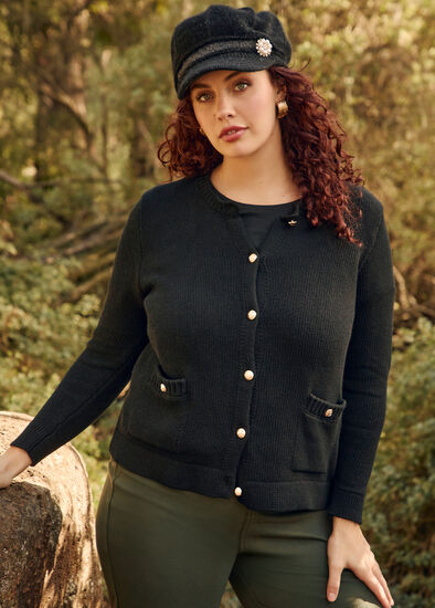 Plus Size Cotton Buttoned Knit Cardigan