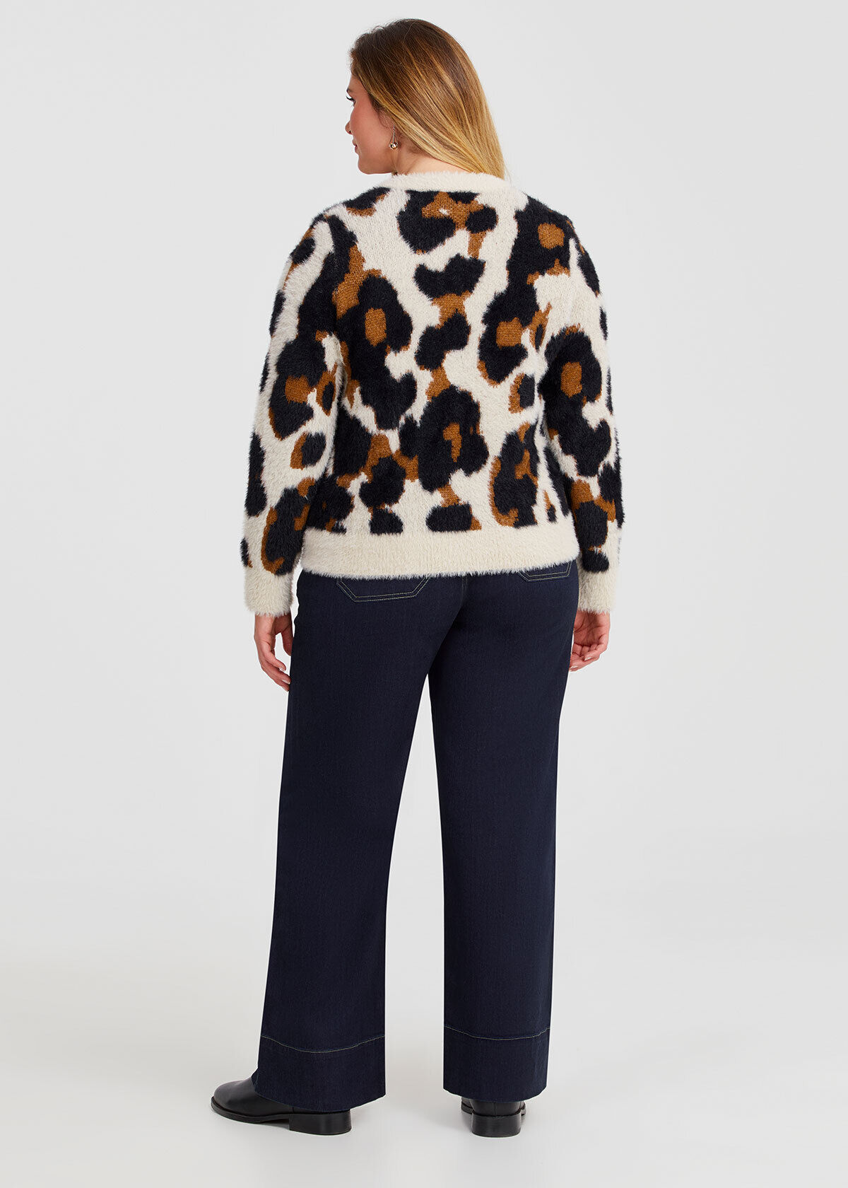 Shop Plus Size Fluffy Knit Crop Animal Cardigan, Multi | Taking