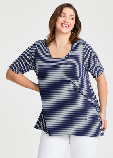 Plus Size Scoop Neck Stripe T-shirt