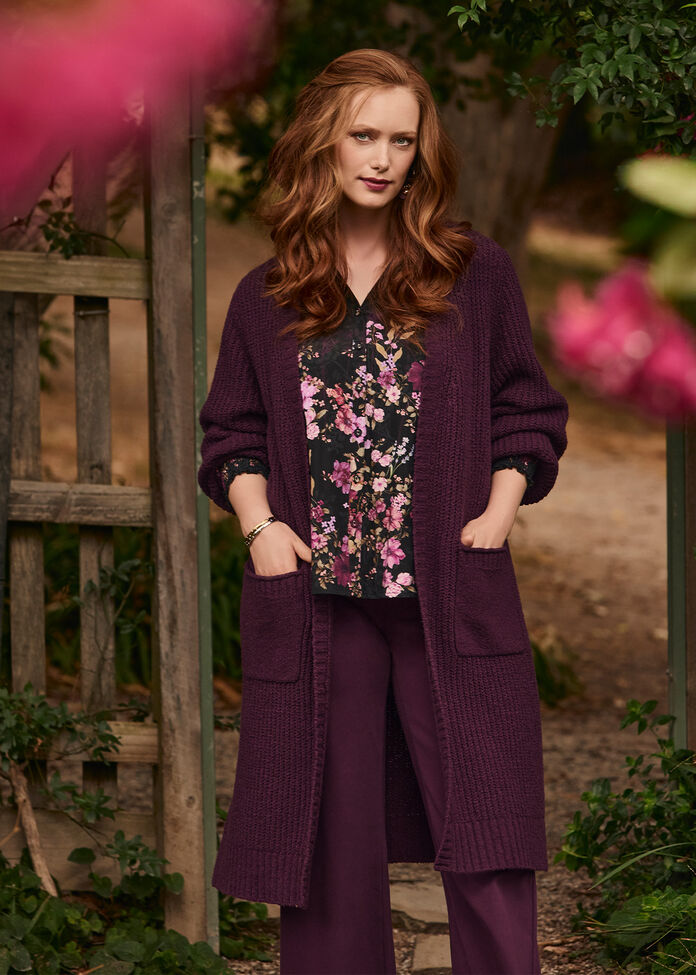 Longline Pocket Rib Cardigan, , hi-res