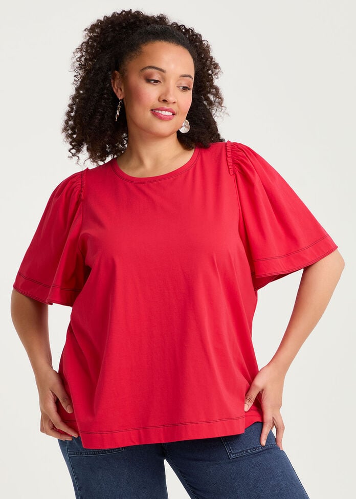 Cotton Contrast Stitch Top, , hi-res