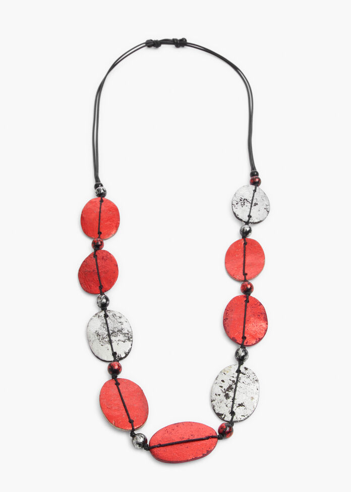 Long Metallic Oval Necklace, , hi-res