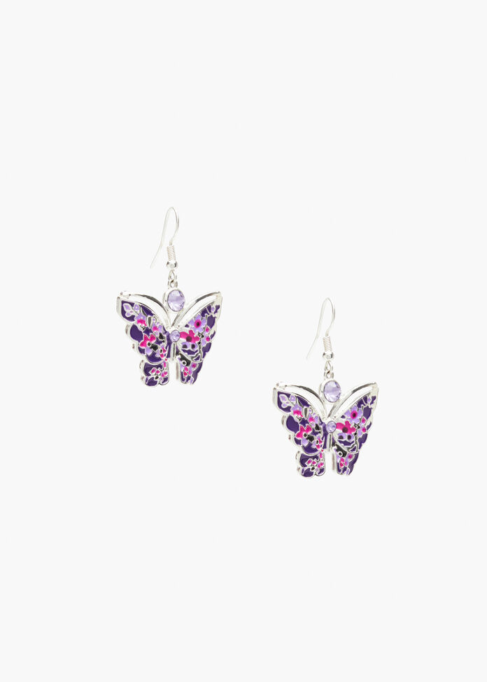 Enamel Butterfly Earrings, , hi-res