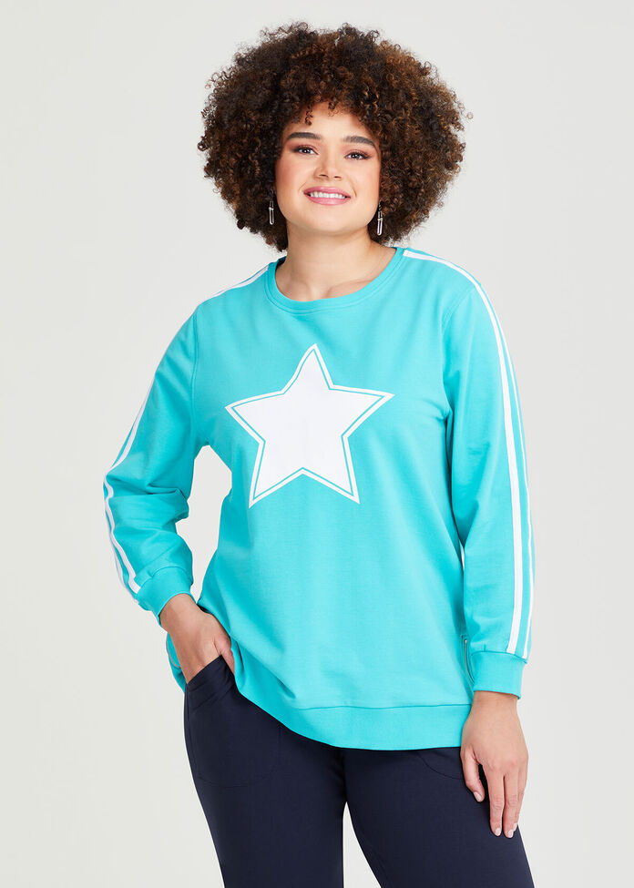 Cotton Star Print Sweatshirt, , hi-res