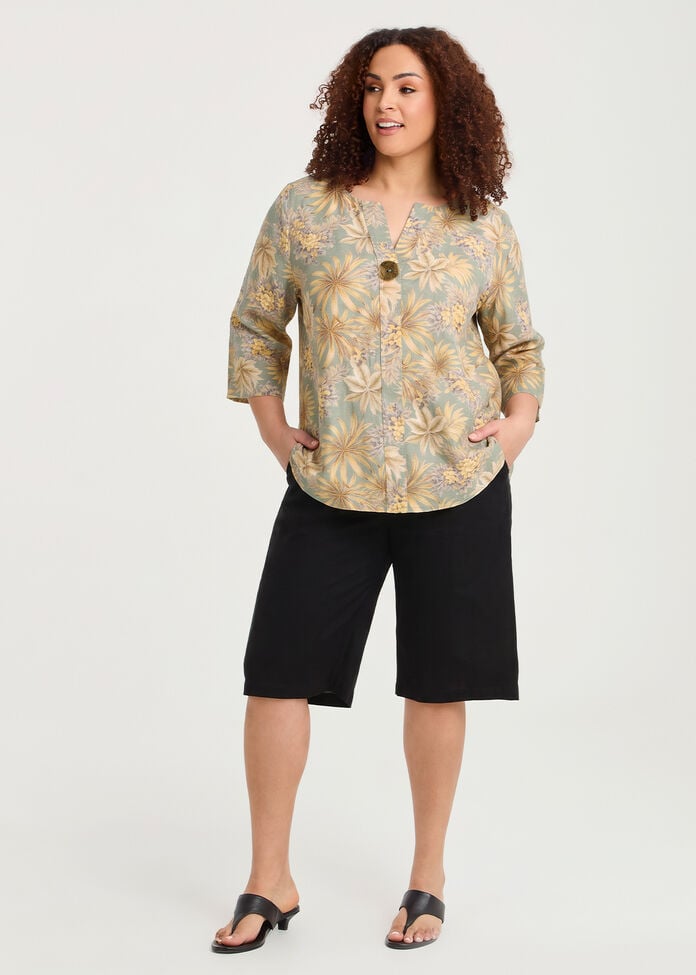 Cotton Linen Button Detail Top, , hi-res