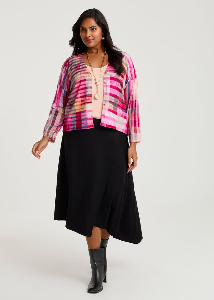 Vivid Check Print Natural Cardigan, , hi-res