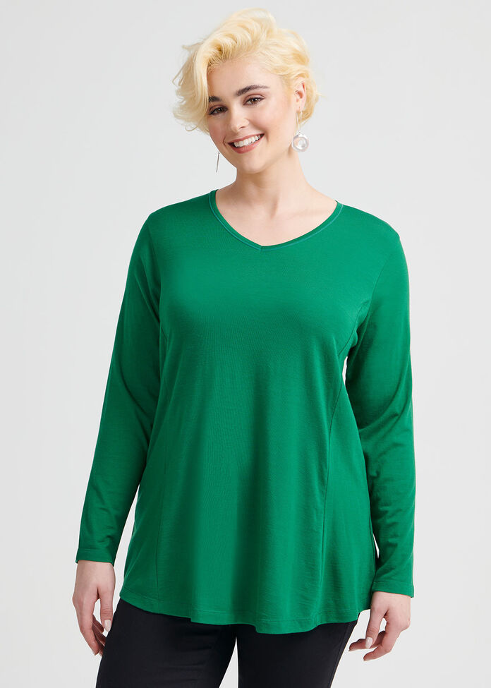 Shop Wool Bamboo V Neck Top in green in sizes 12 to 24