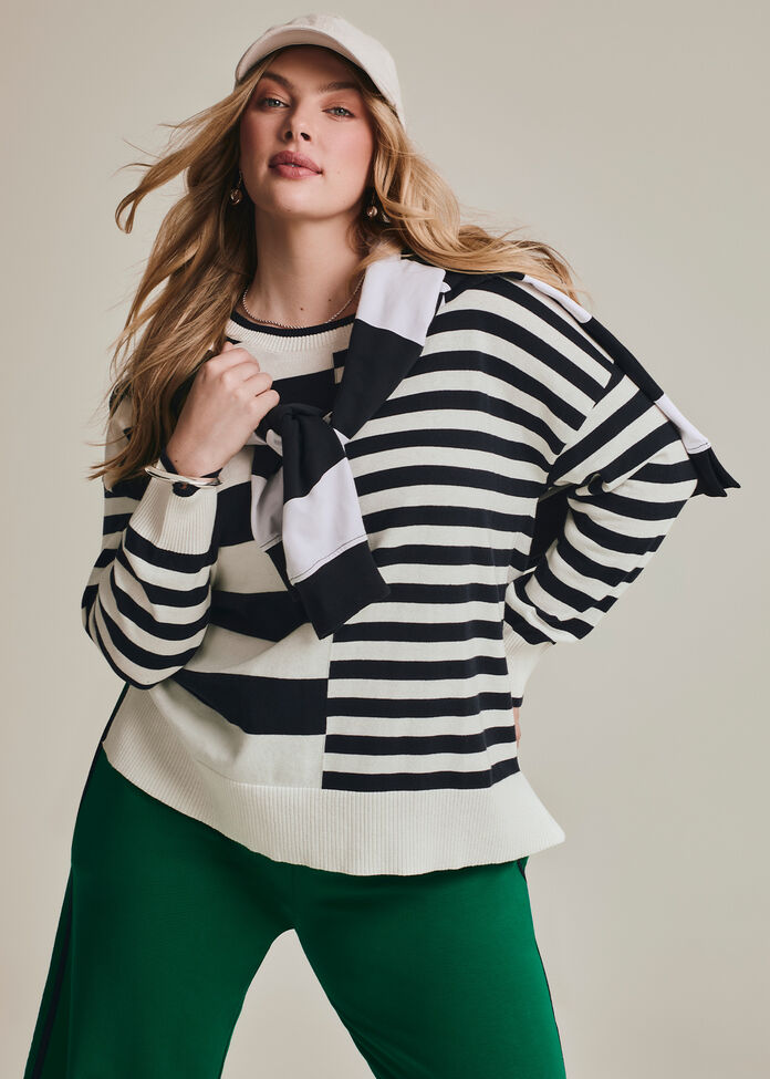 Mixed Stripe Crew Neck Jumper, , hi-res
