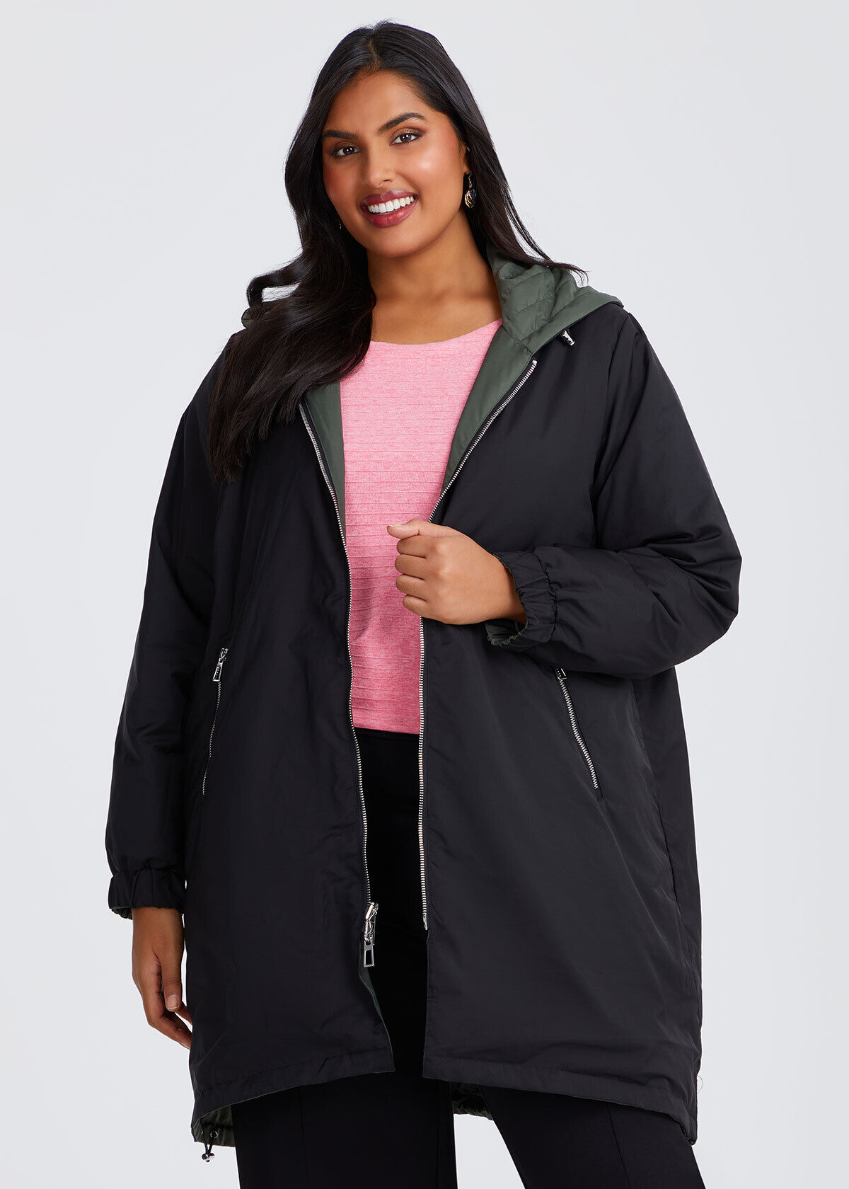 Shop Plus Size Reversible Shower Resist Viv Jacket, Green | Taking
