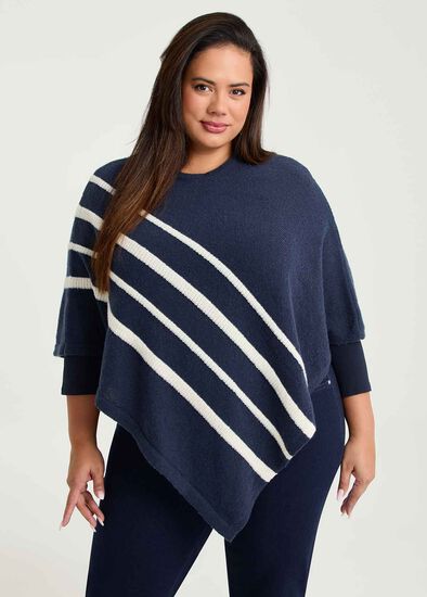 Casual Navy Striped Poncho
