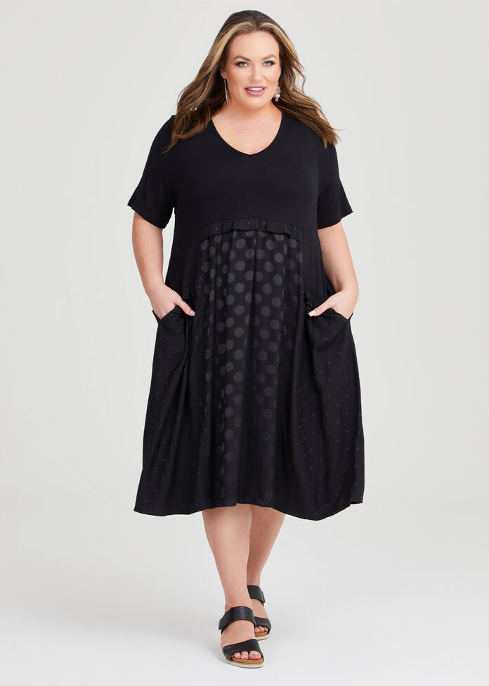 Shop Plus Size Satin Spot & Bamboo Dress in Black | Taking Shape AU