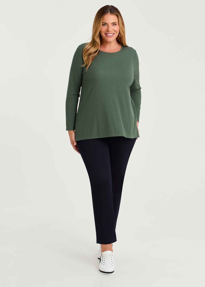 Rib Back Button Detail Top, KHAKI, hi-res