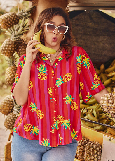 Plus Size Natural Pineapple Stripe Shirt