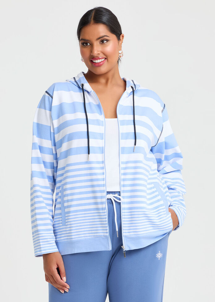 Stripe Zip Through Hoodie, , hi-res
