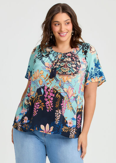 Plus Size Natural Lotus Floral Top