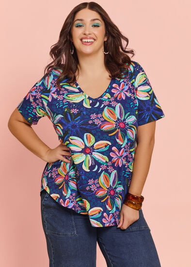 Plus Size Ettavee Flowers Cotton T-shirt