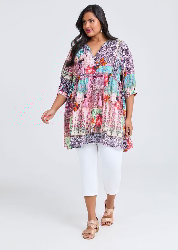 Cotton Patchwork Floral Tunic, , hi-res