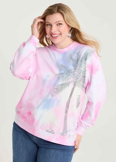 Plus Size Cotton Palm Tie Dye Sweatshirt
